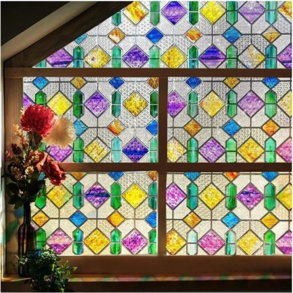 Window Privacy Film Stained Glass Peel and Stick, Rainbow, 16.9 x 39.4 inch